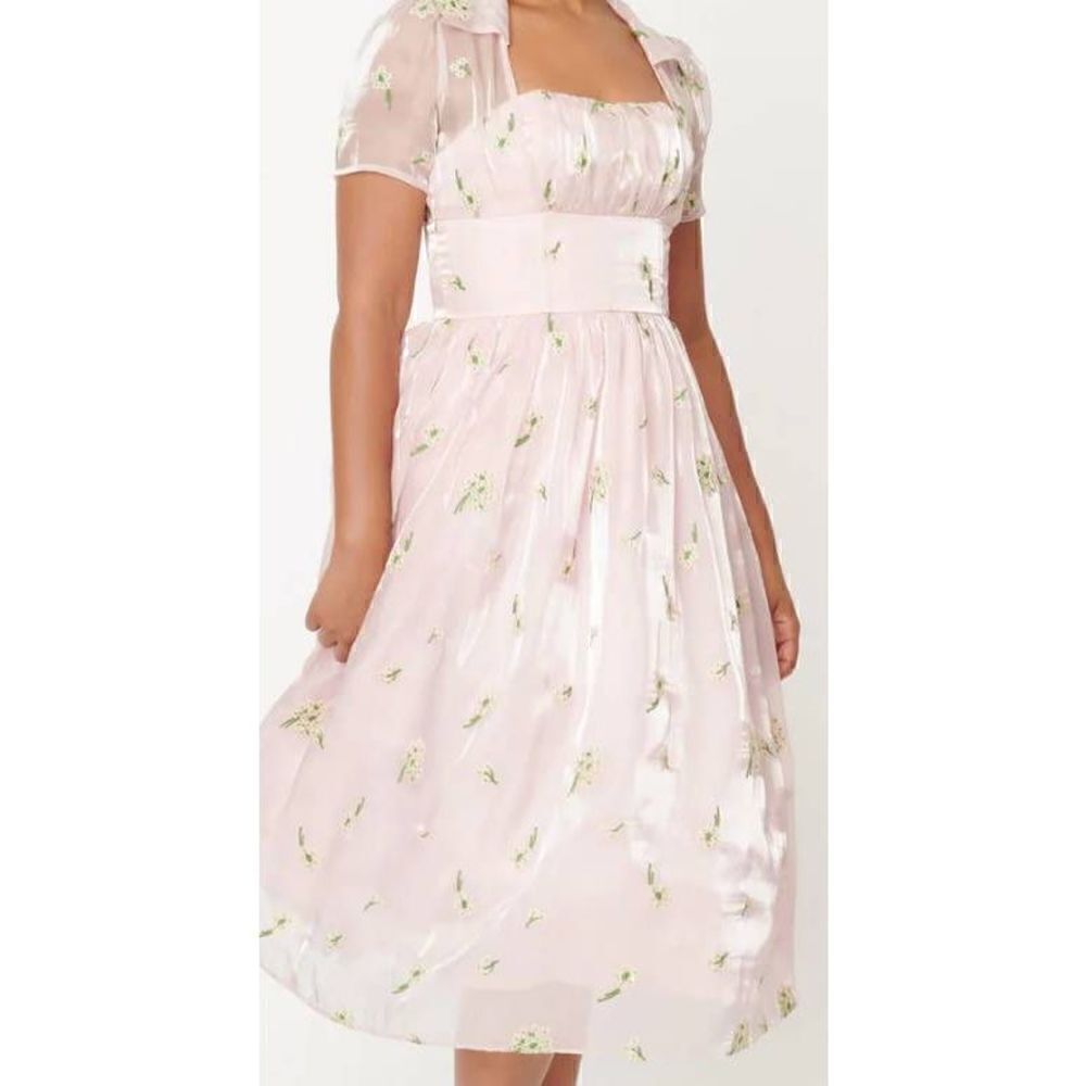 Unique Vintage Pink Floral Fit and Flare Dress